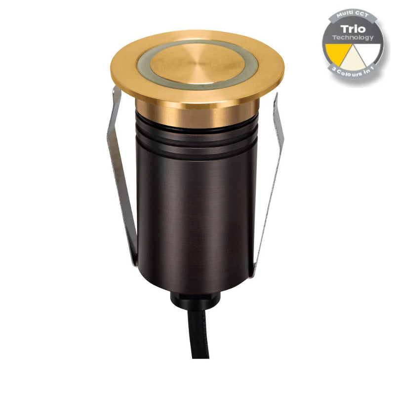 EMIT-55 LED Mini Ring Inground Light 12/24V 2.5W Tri Colour Brushed Brass - 10115