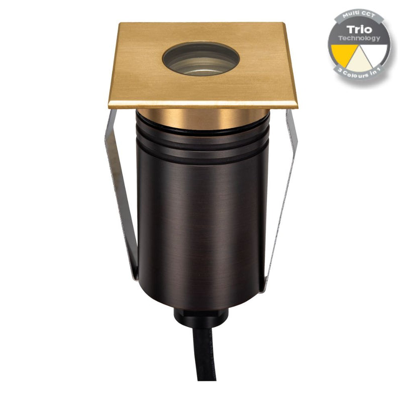 EMIT-55 LED Mini Square Inground Light 12/24V 2.5W Tri Colour Brushed Brass - 10108