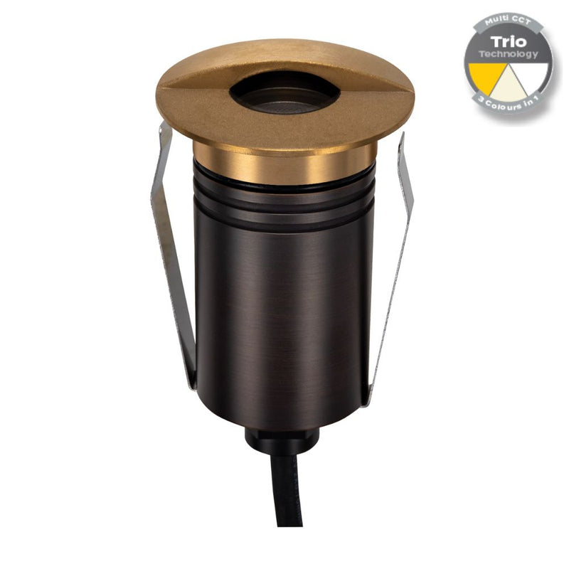 EMIT-55 LED Mini Eyelid Inground Light 12/24V 2.5W Tri Colour Brushed Brass - 10109