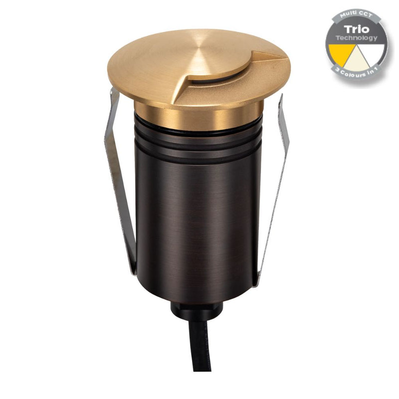 EMIT-55 LED Mini 1-Way Inground Light 12/24V 2.5W Tri Colour Brushed Brass - 10110