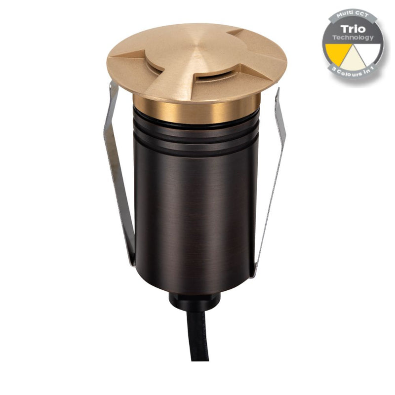 EMIT-55 LED Mini 3-Way Inground Light 12/24V 2.5W Tri Colour Brushed Brass - 10112