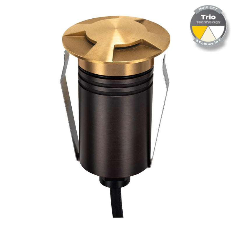 EMIT-55 LED Mini 4-Way Inground Light 12/24V 2.5W Tri Colour Brushed Brass - 10113