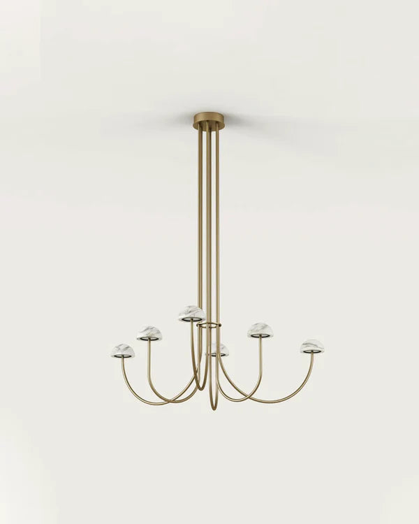 Dussa LED Chandelier 9W 2700k Matte Brass & White - ARO.C1307/6/ORO-BCO