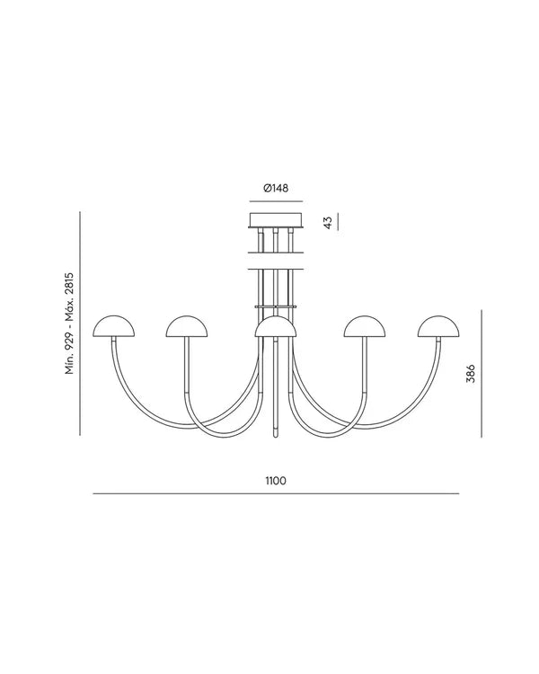 Dussa LED Chandelier 9W 2700k Matte Black & Black - ARO.C1307/6/NEG-NEG