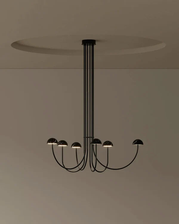 Dussa LED Chandelier 9W 2700k Matte Black & Travertine - ARO.C1307/6/NEG-TRA