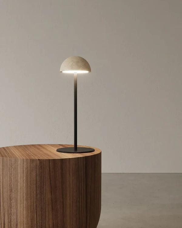 Dussa Table Lamp 9W 2700K Matte Black & Travertine - ARO.S1307/NEG-TRA