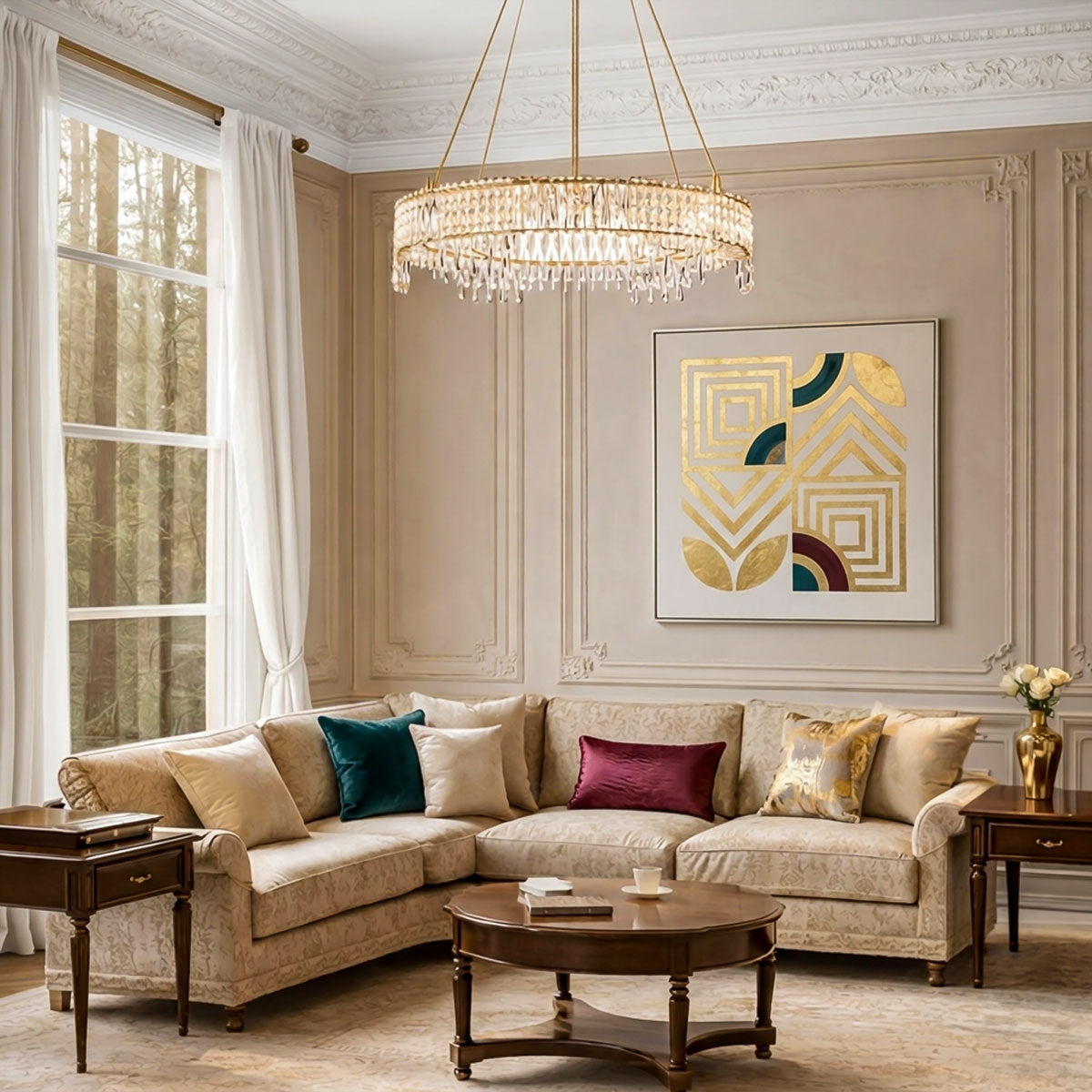 Erika LED Pendant 46W Tri Colour Gold & Crystal - ERIKA PE1T-GD