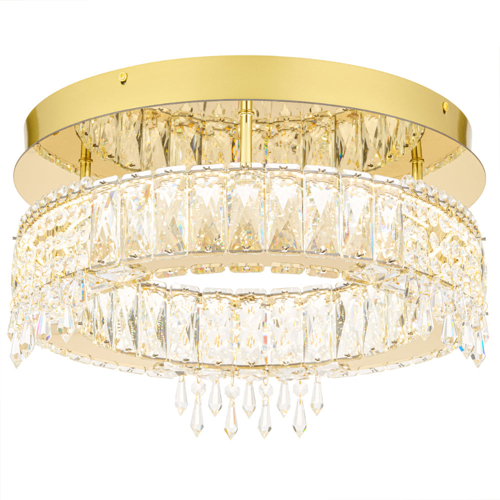 Erika LED 400mm Ceiling Crystal Pendent 28W Tri Colour Gold & Crystal - ERIKA CTC40-GD