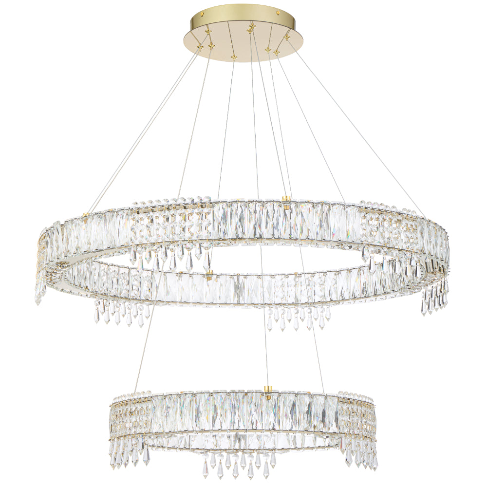 Erika LED 2 Tier Pendant 74W Tri Colour Gold & Crystal - ERIKA PE2T-GD