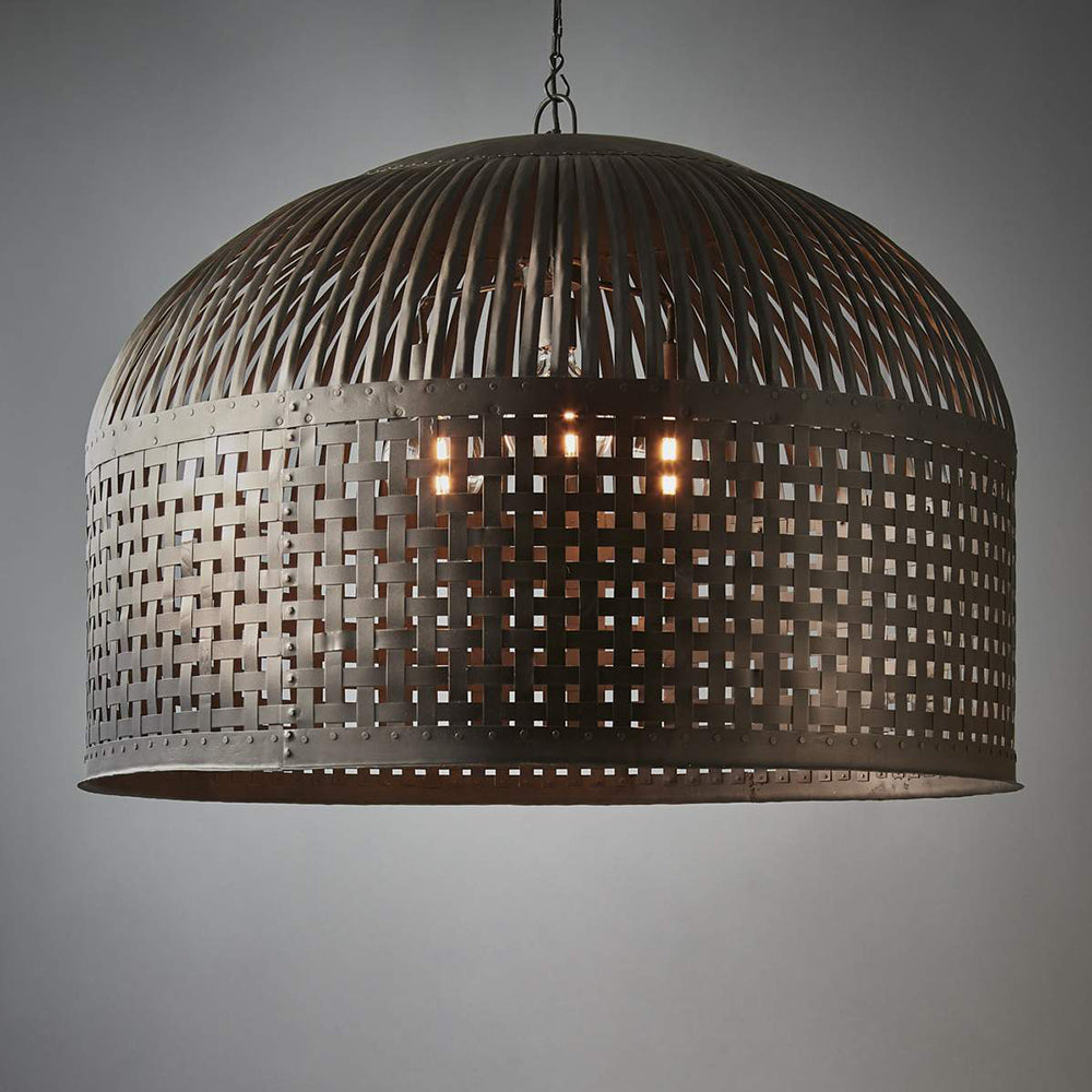 Buy Pendant Lights Australia Esch 3 Light Woven Iron Strips Extra Large Pendant Antique Black - ZAF10406