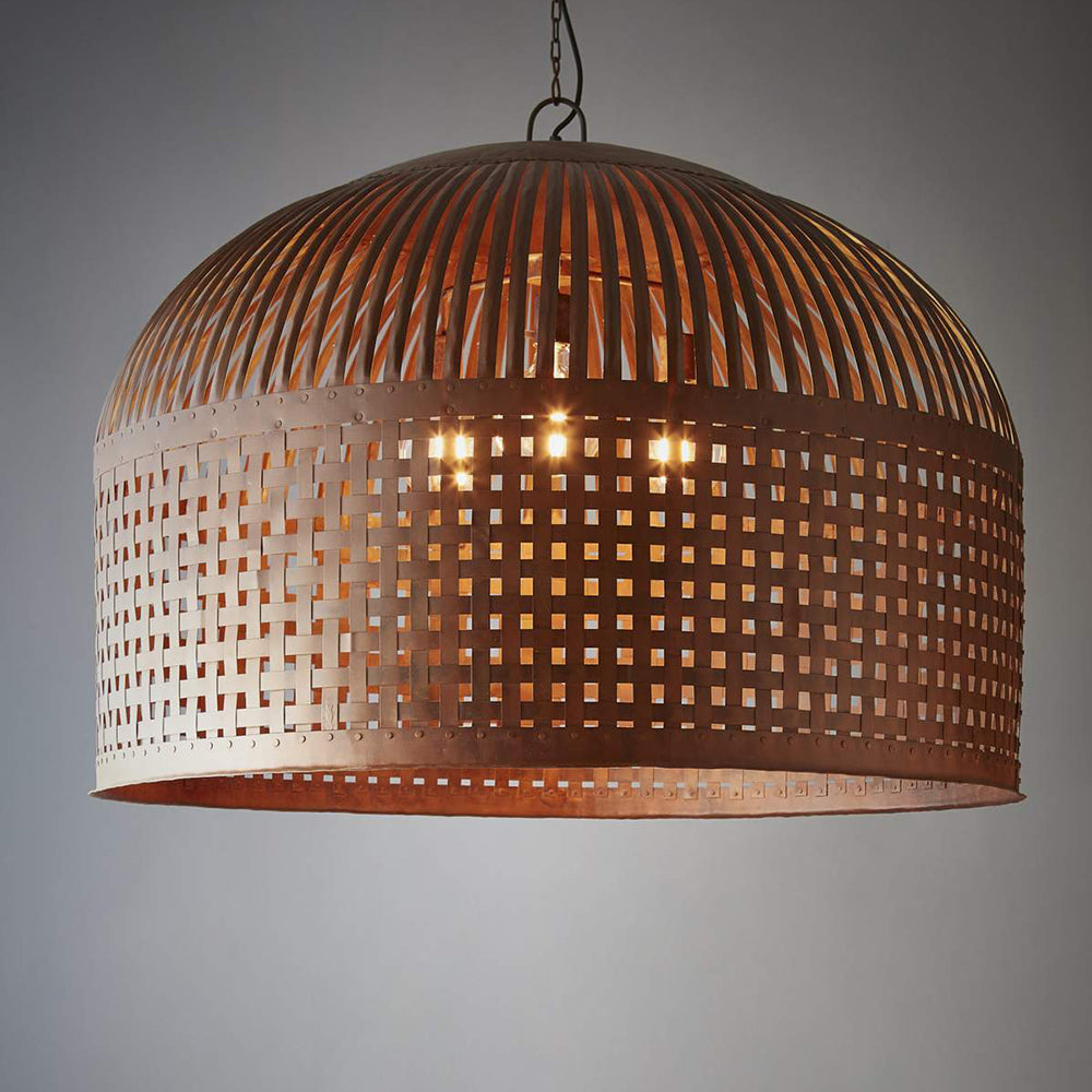 Buy Pendant Lights Australia Esch 3 Light Woven Iron Strips Extra Large Pendant Rust - ZAF10405