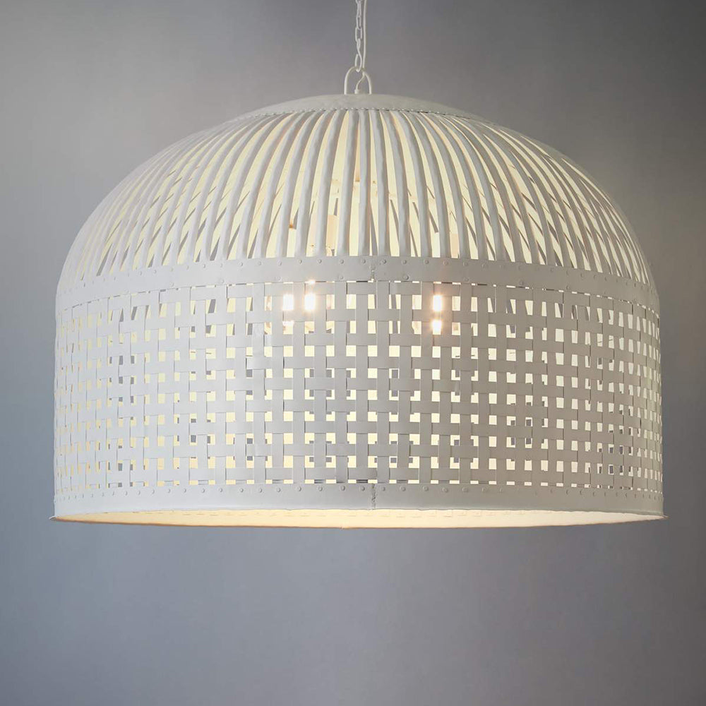 Buy Pendant Lights Australia Esch 3 Light Woven Iron Strips Extra Large Pendant White - ZAF10404