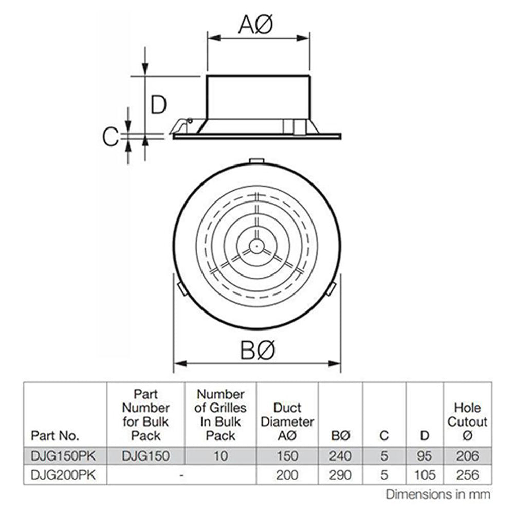 Buy Fan Accessories Australia 150mm Plaster Mount Grille FANDJG150PK