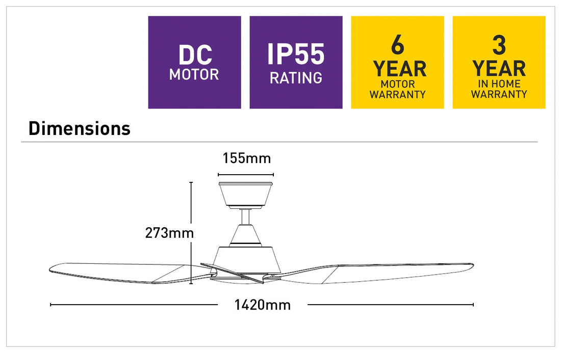 Guardian DC Ceiling Fan 56" White With Remote - FC1110143WH