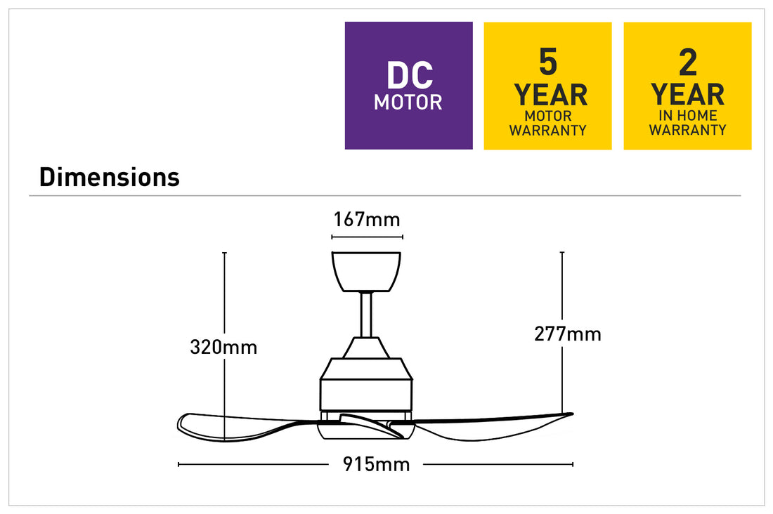 Jota Mini DC Ceiling Fan 36" White With Remote - FC2110093WH