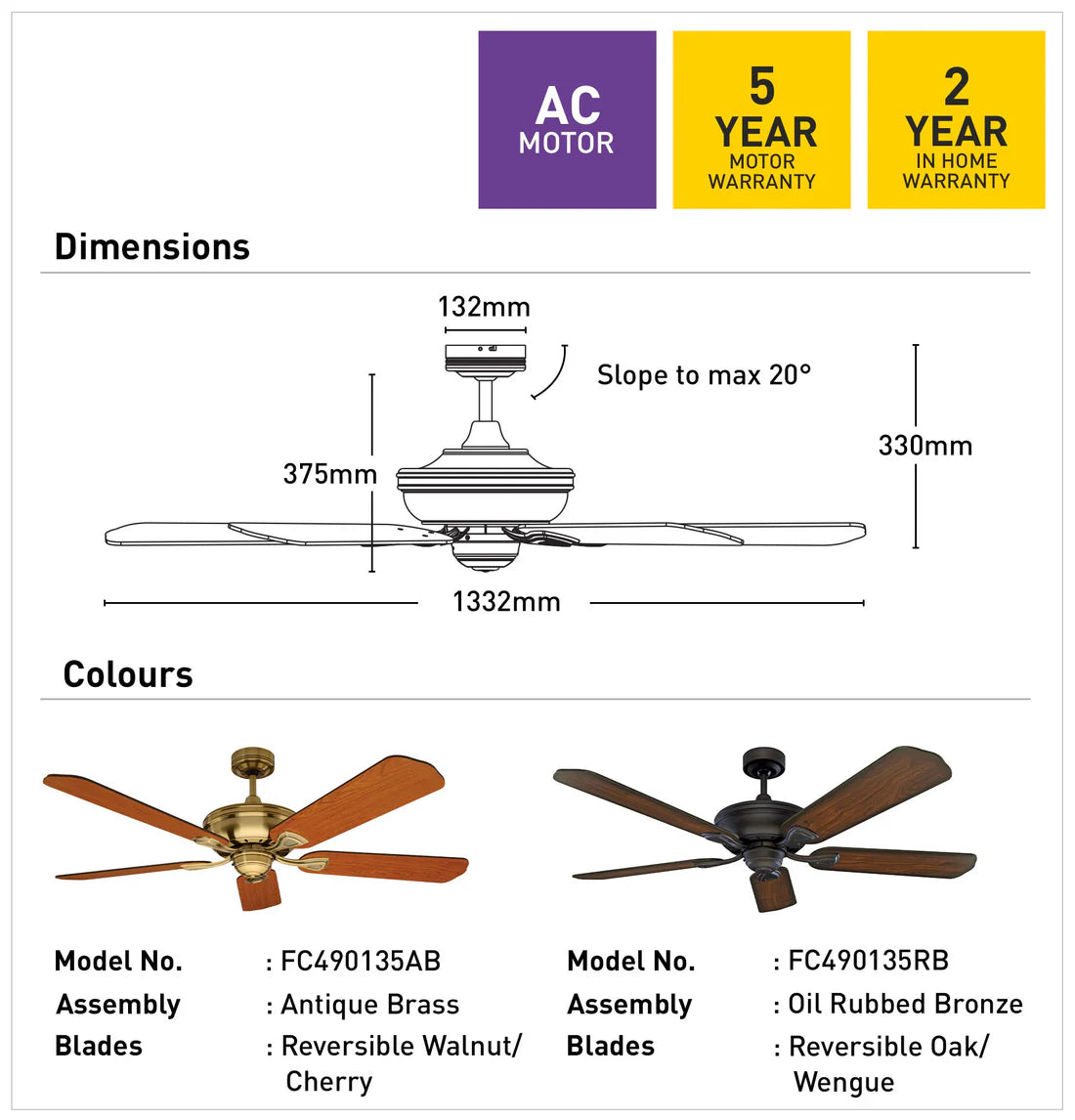 Healey AC Ceiling Fan 52" Antique Brass - FC490135AB