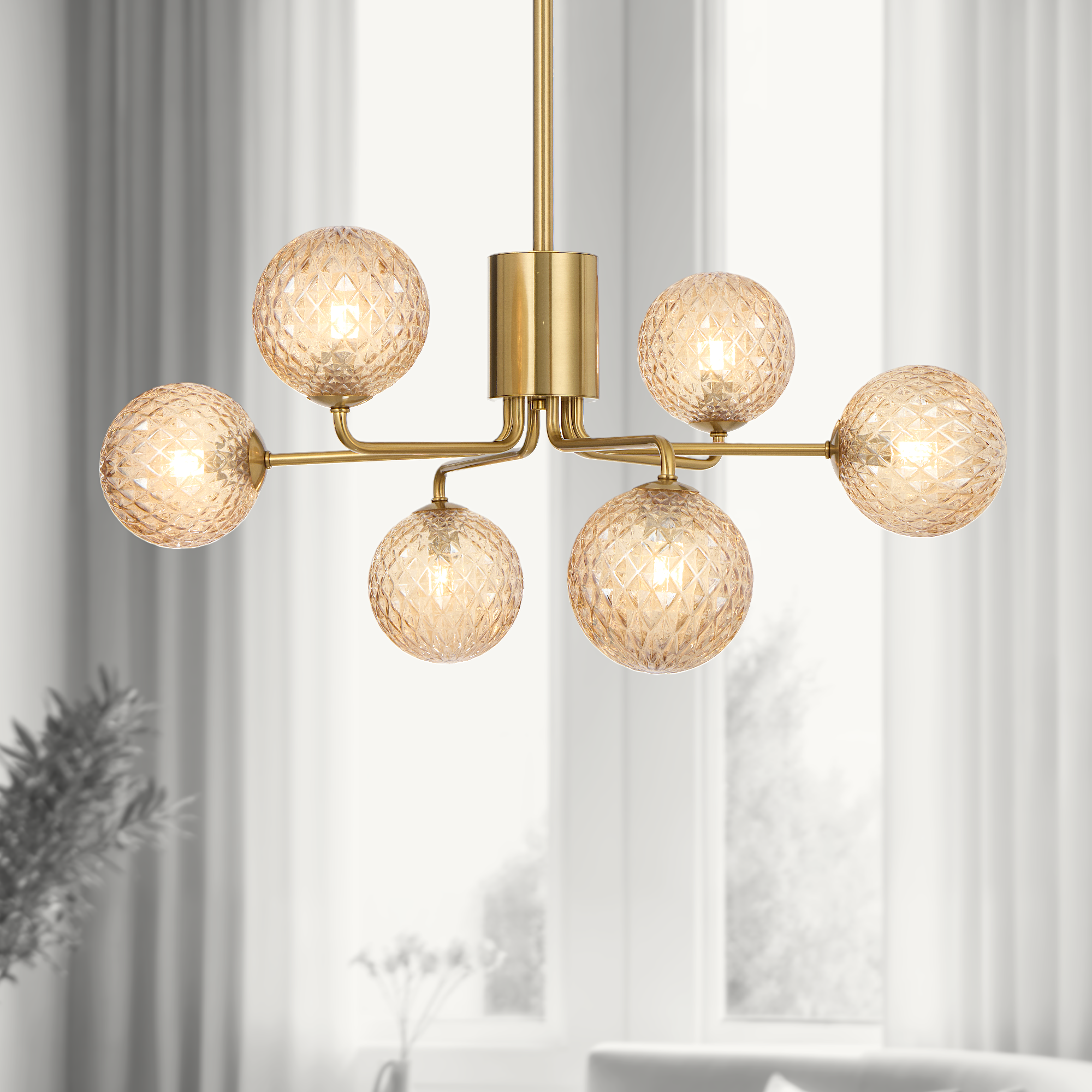 Felton 6 Light Pendant Antique Gold & Amber - FELTON PE06-AGAMT