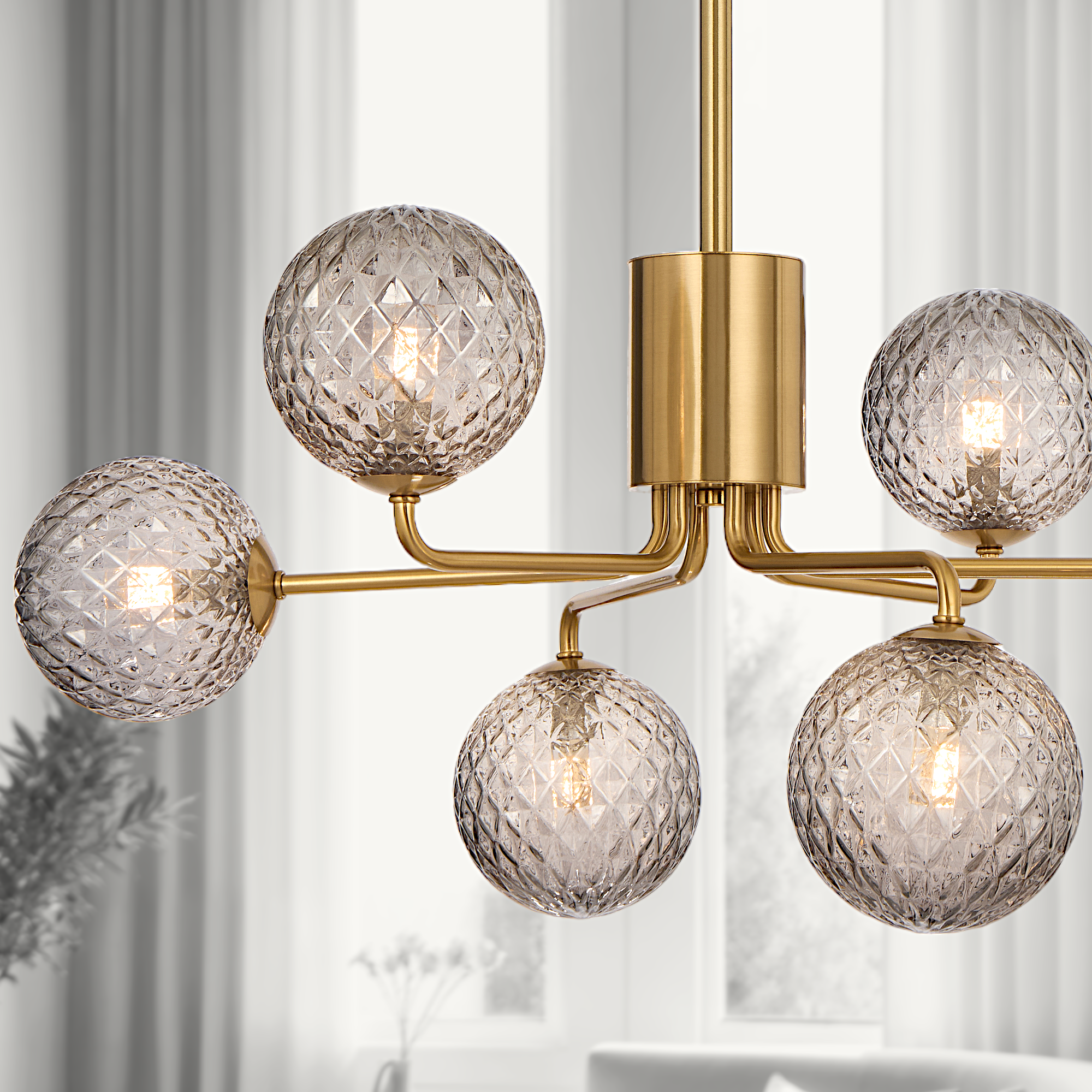 Felton 6 Light Pendant Antique Gold & Smoke Tear - FELTON PE06-AGSMT