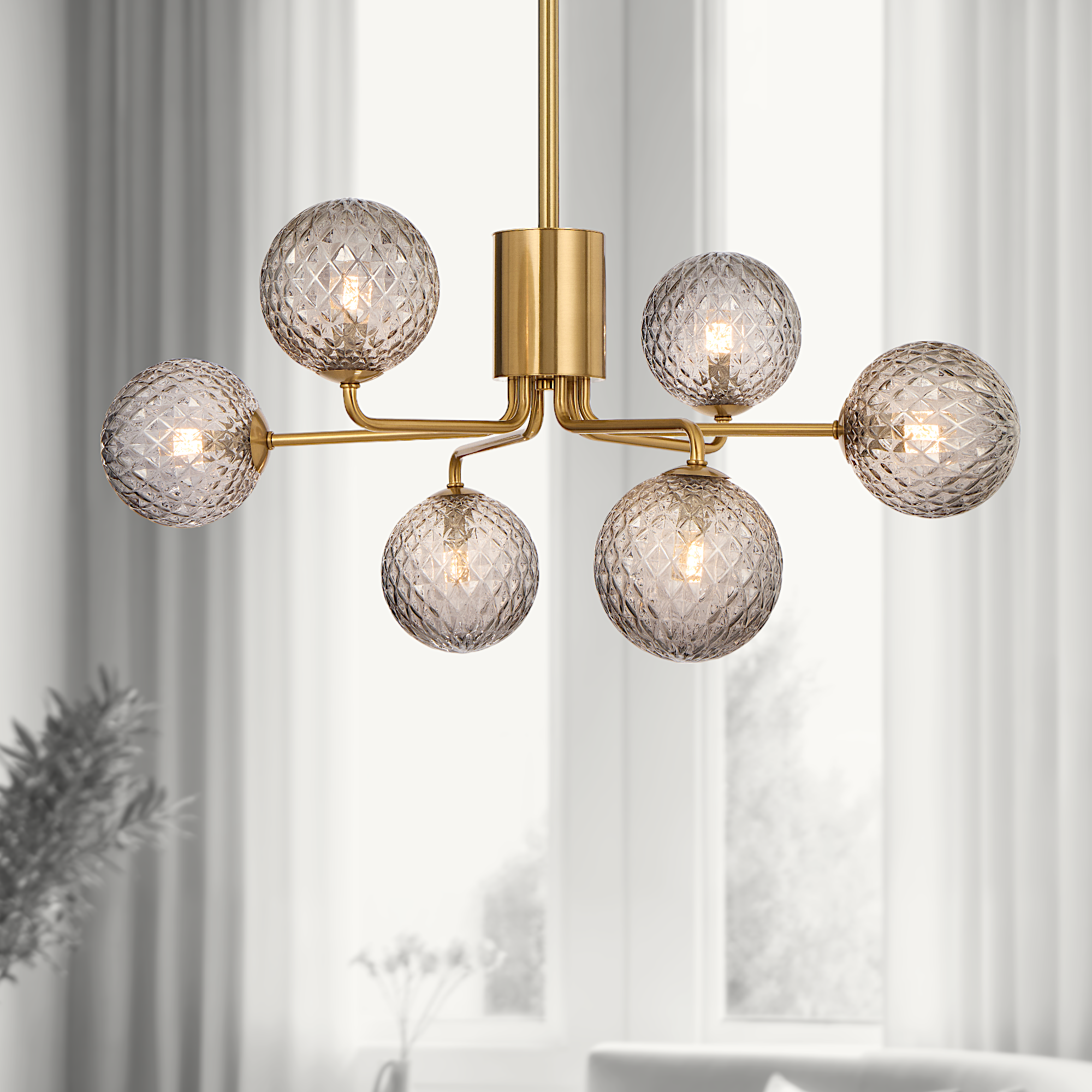 Felton 6 Light Pendant Antique Gold & Smoke Tear - FELTON PE06-AGSMT