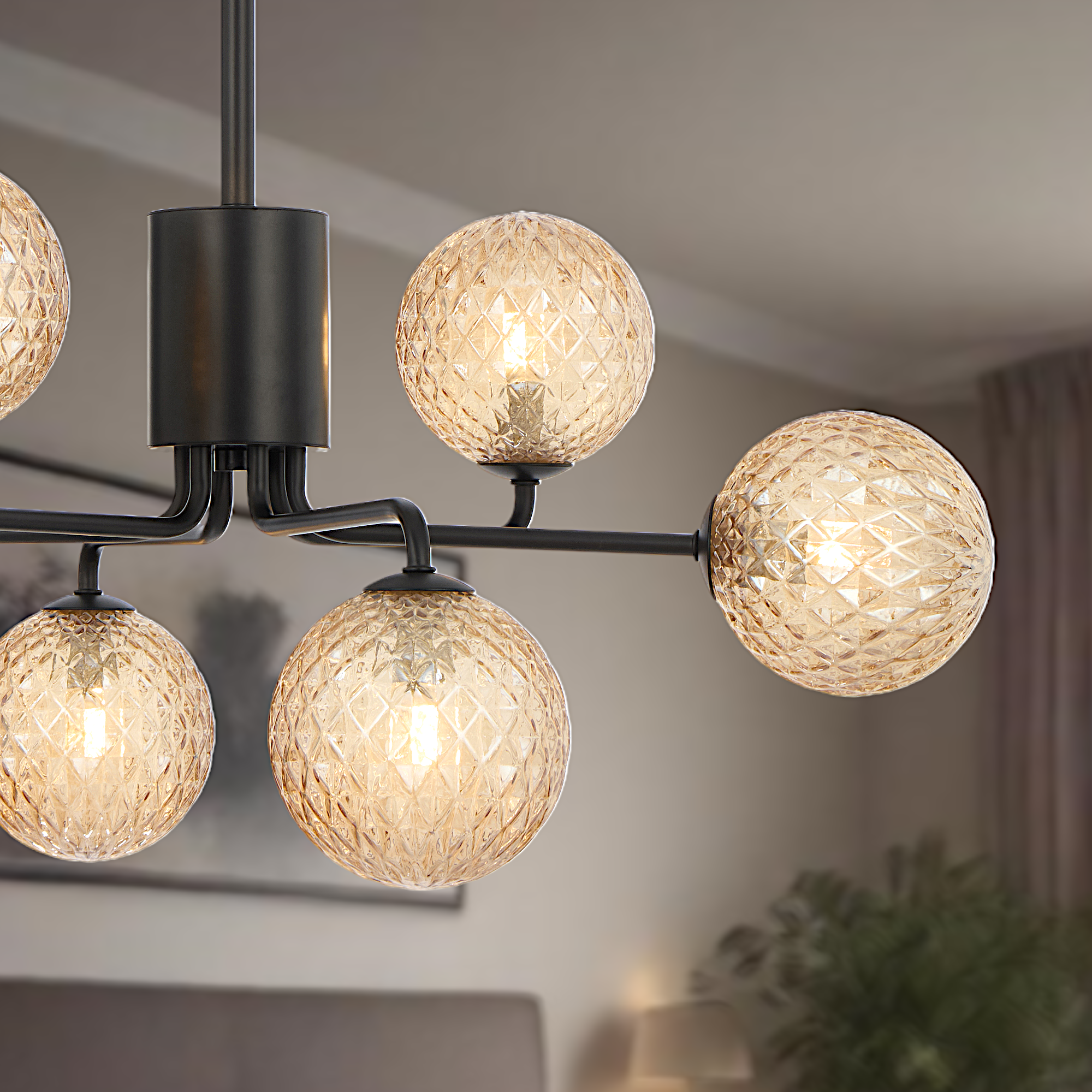 Felton 6 Light Pendant Black & Amber - FELTON PE06-BKAMT