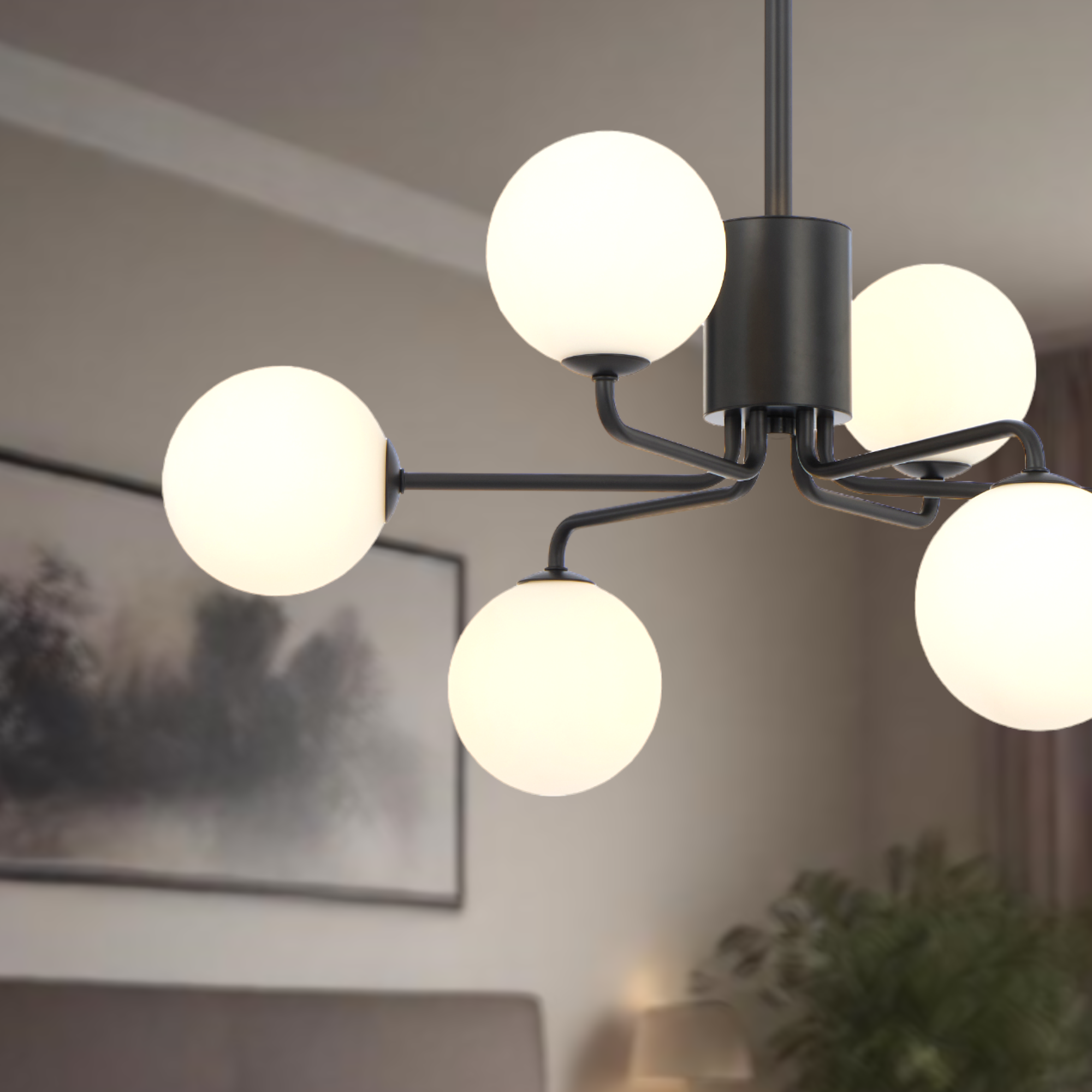 Felton 6 Light Pendant Black & Opal Matt - FELTON PE06-BKOM