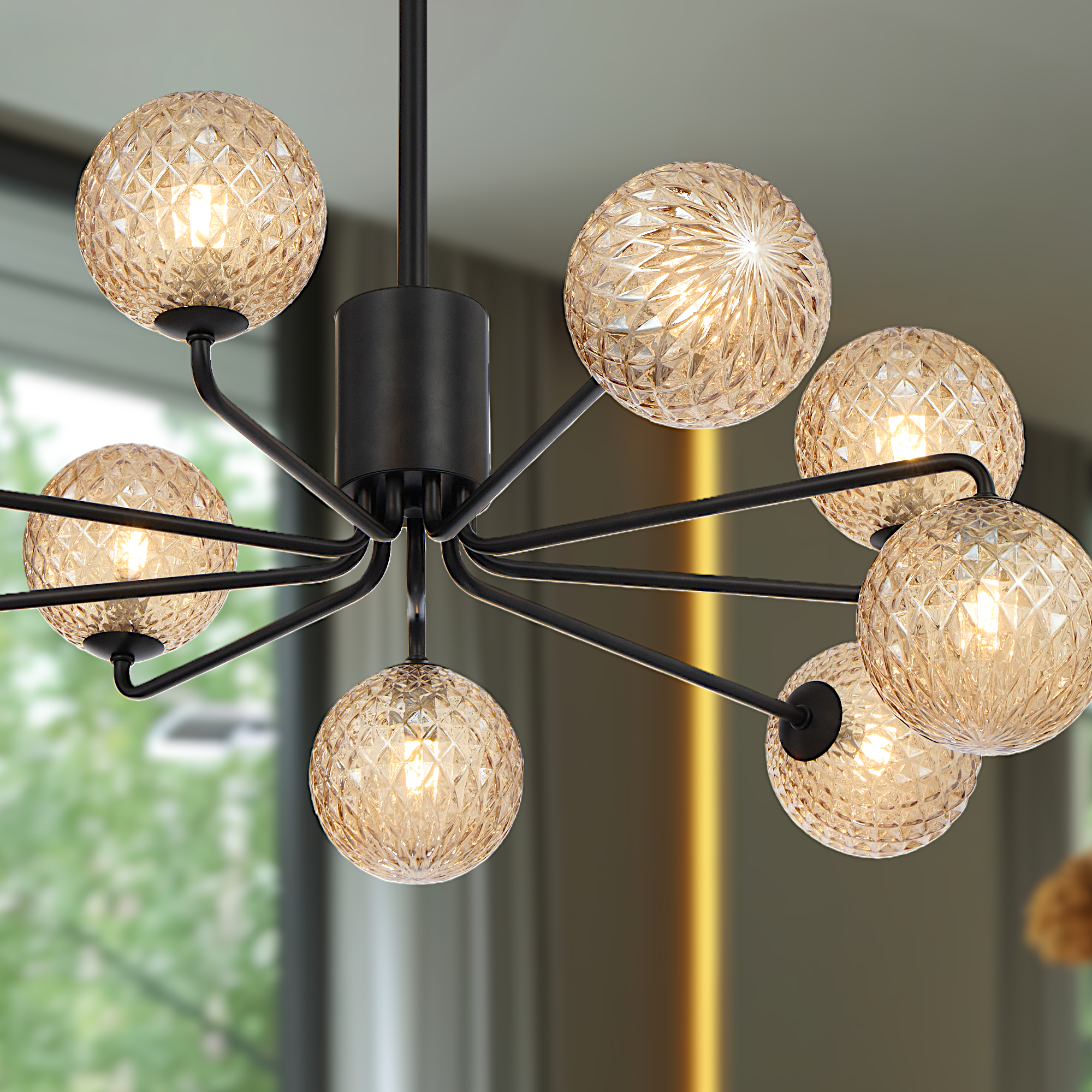 Felton 9 Light Pendant Black & Amber - FELTON PE09-BKAMT