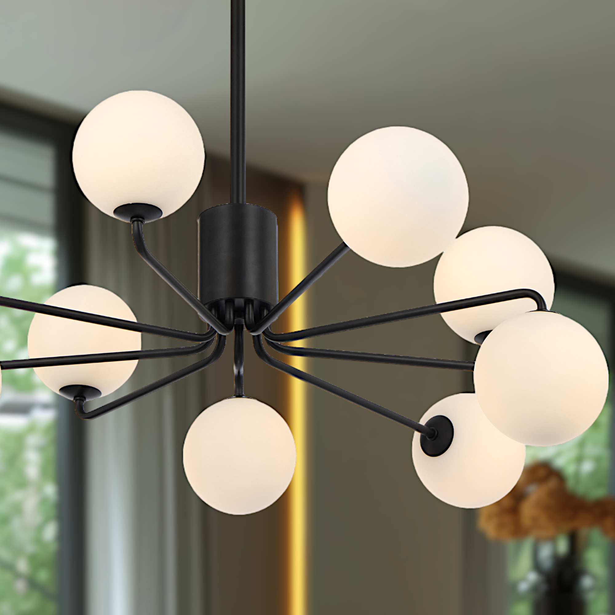 Felton 9 Light Pendant Black & Opal Matt - FELTON PE09-BKOM