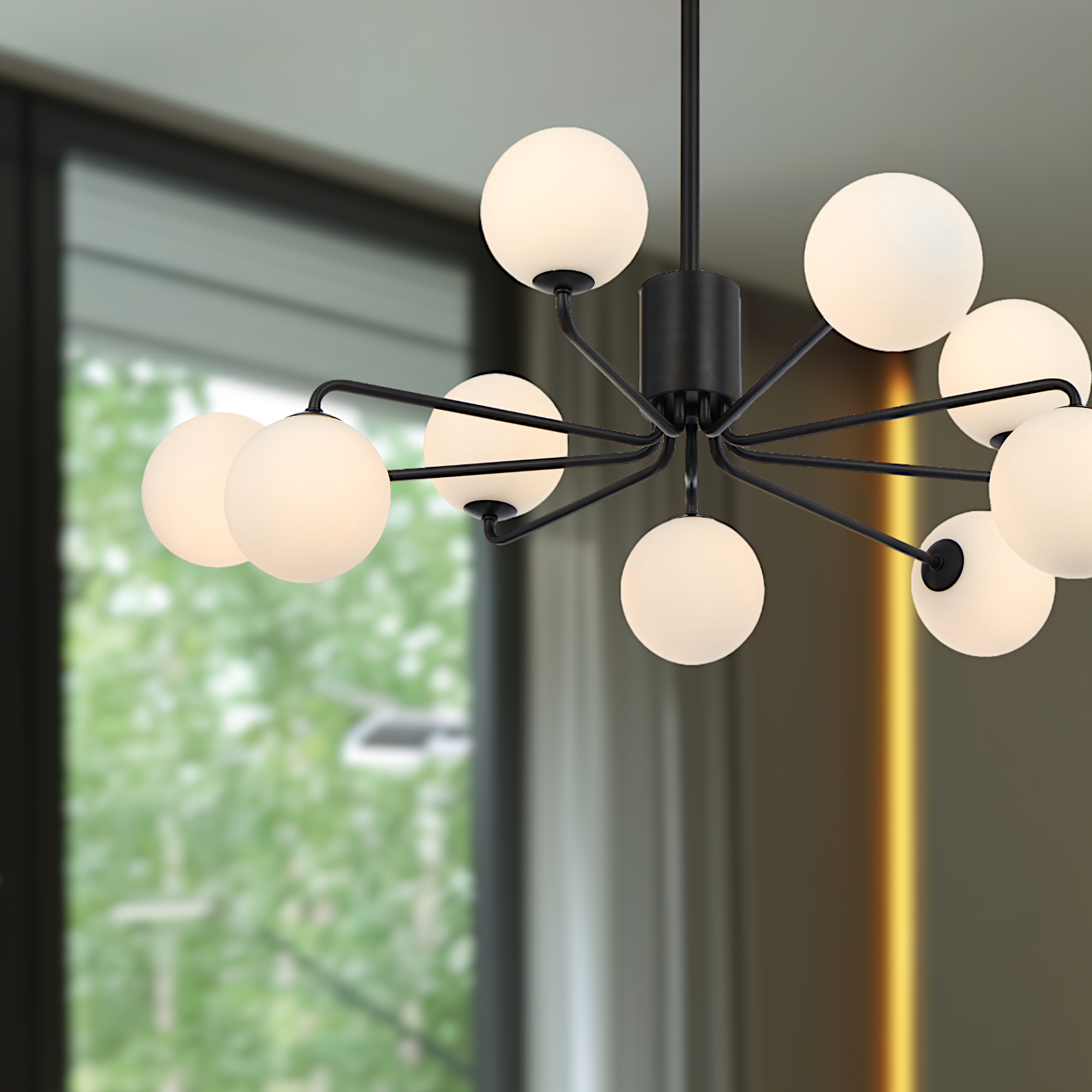 Felton 9 Light Pendant Black & Opal Matt - FELTON PE09-BKOM