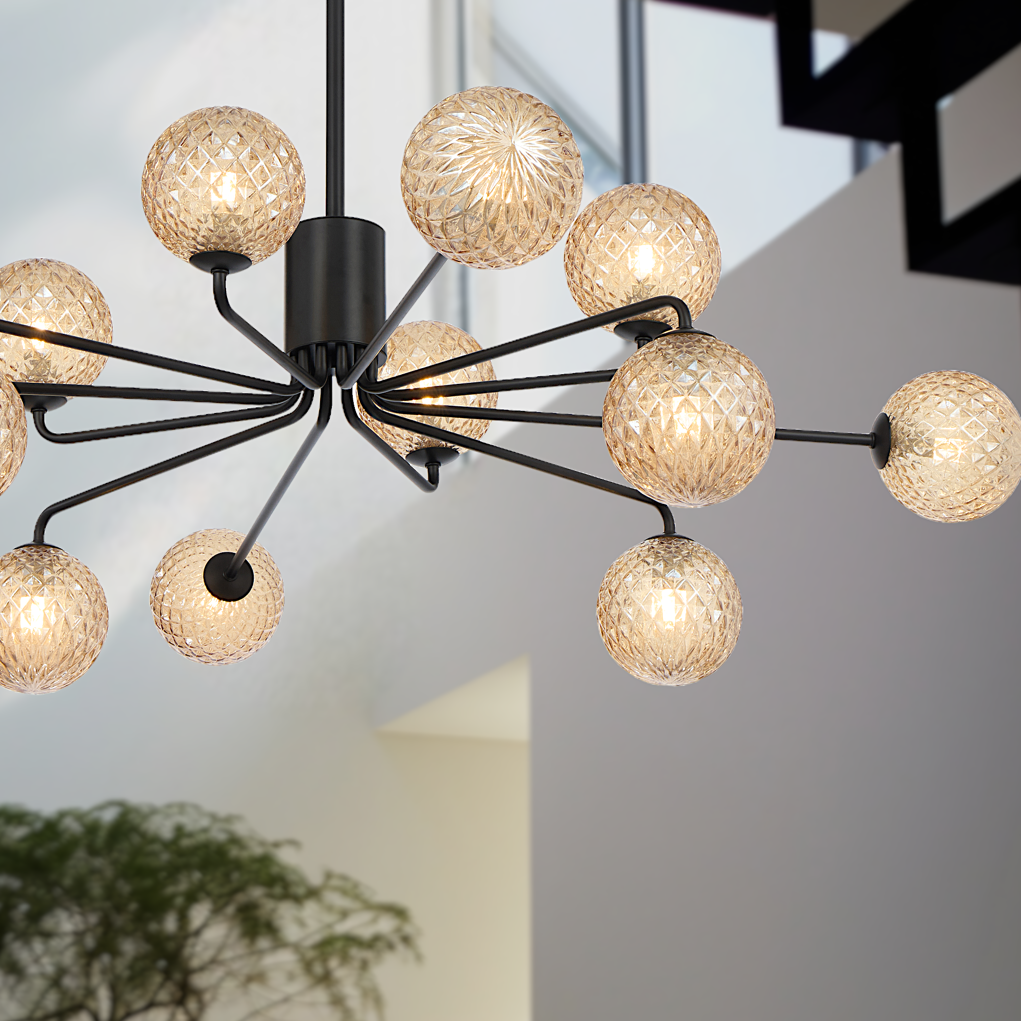 Felton 12 Light Pendant Black & Amber - FELTON PE12-BKAMT