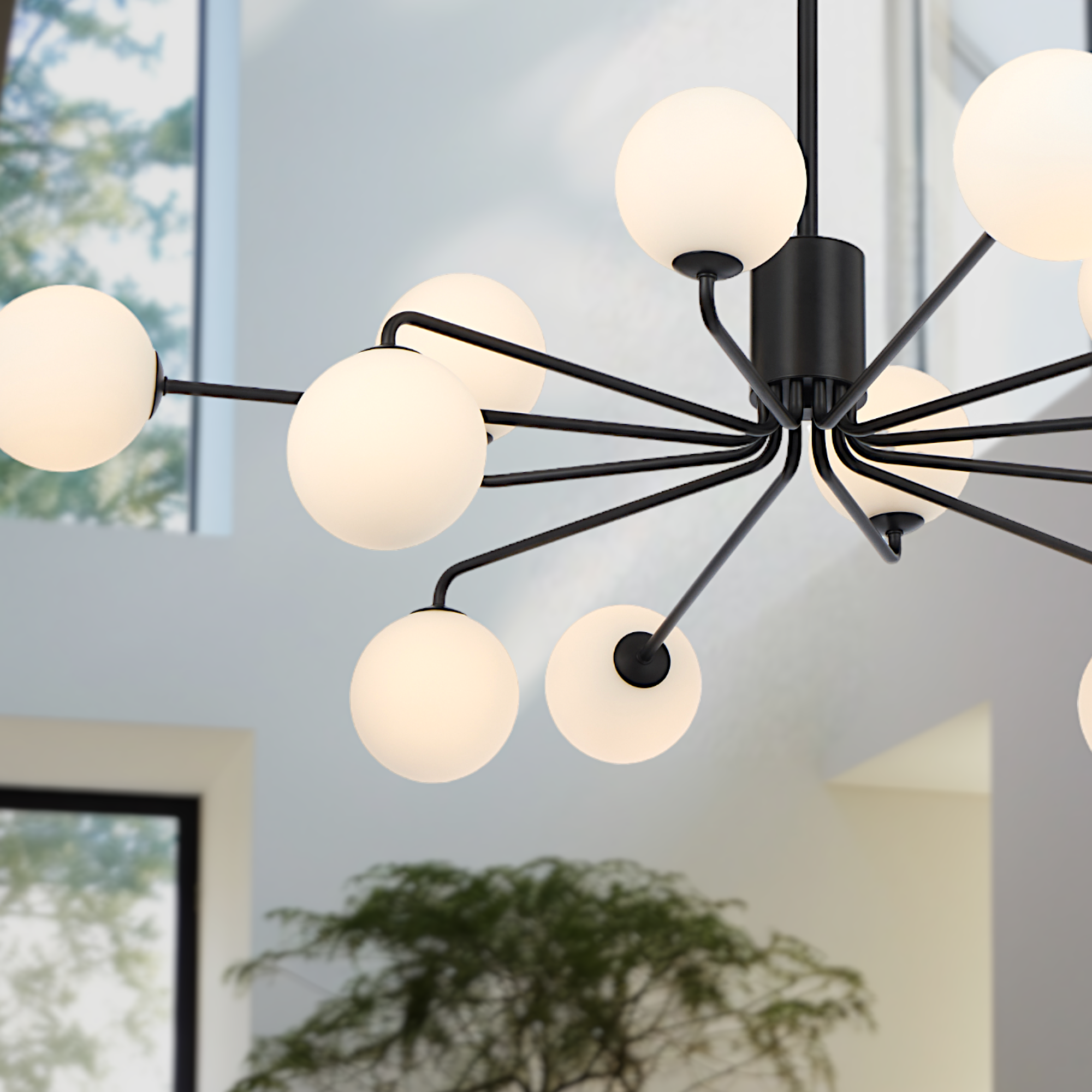 Felton 12 Light Pendant Black & Opal Matt - FELTON PE12-BKOM