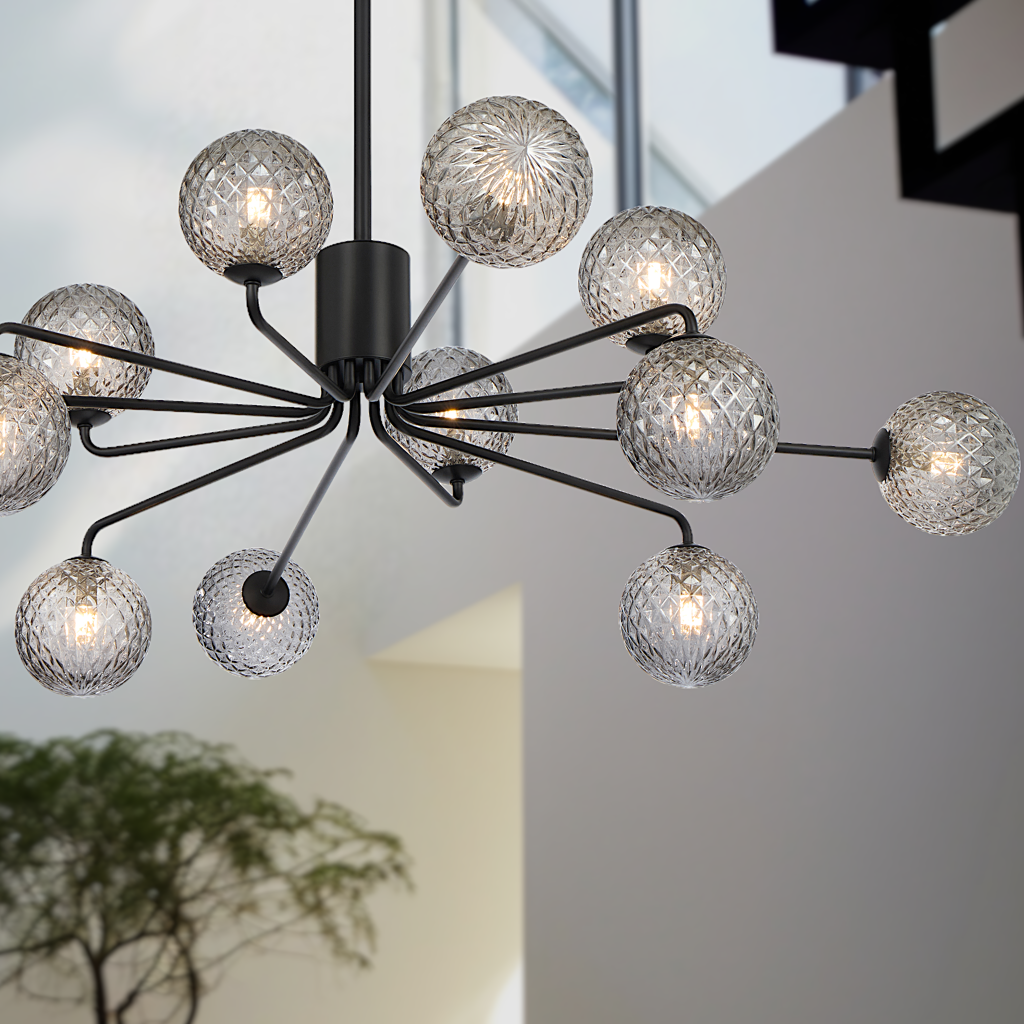 Felton 12 Light Pendant Black & Smoke Tear - FELTON PE12-BKSMT