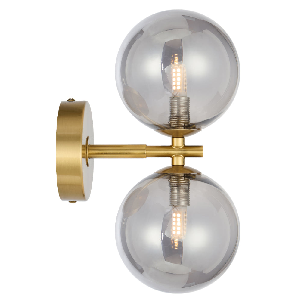 Felton 2 Light Wall Light Antique Gold & Smoke - FELTON WB2-AGSM