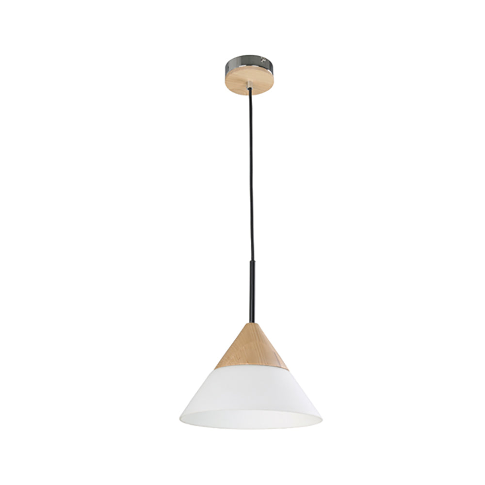 Buy Pendant Lights Australia Finn 1 Light Pendant Blonde Wood With Opal Glass Small Cone - FINN2