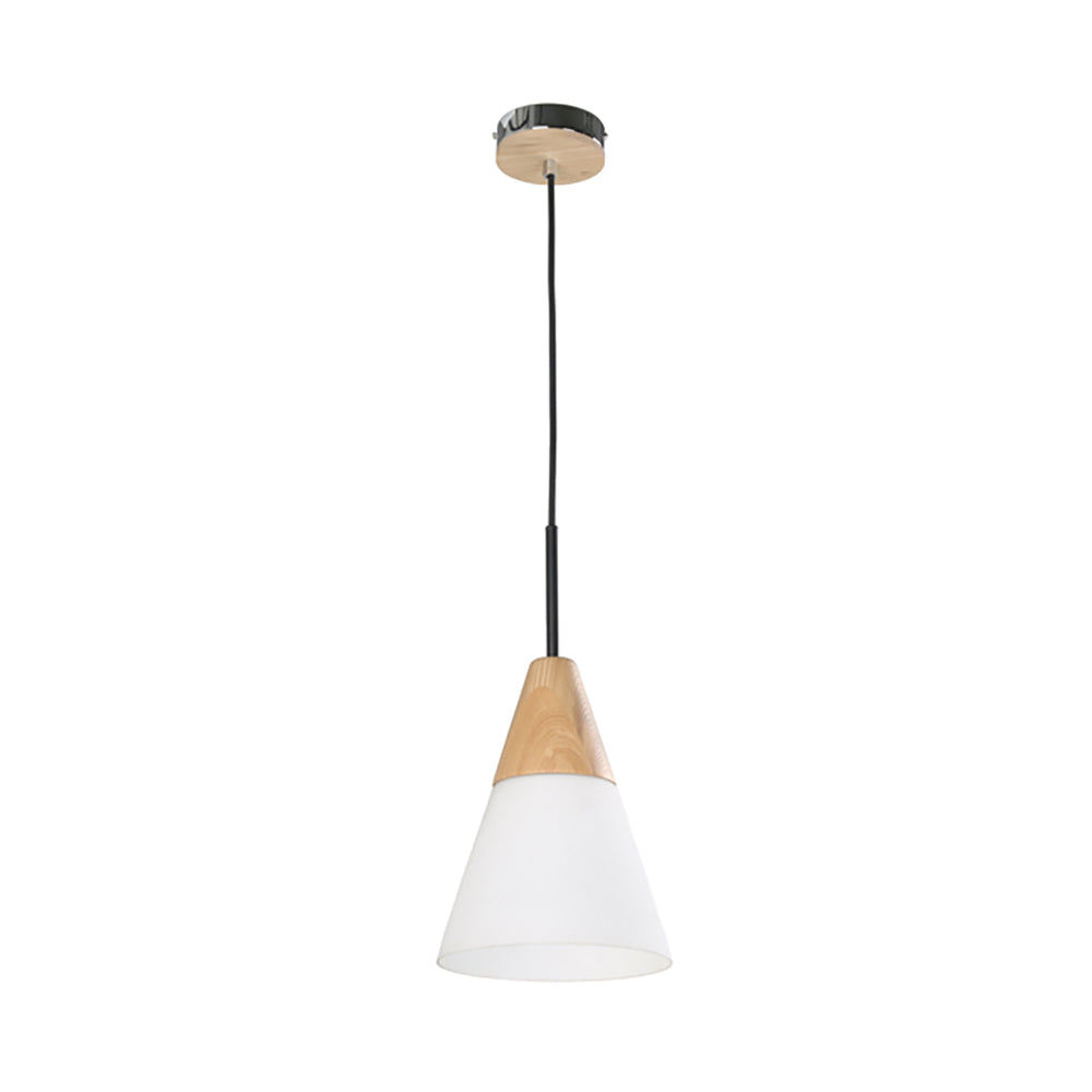 Buy Pendant Lights Australia Finn 1 Light Pendant Blonde Wood With Opal Glass Medium Cone - FINN3