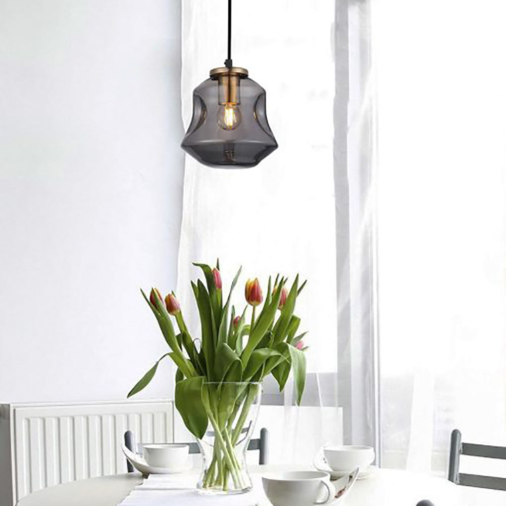 Buy Pendant Lights Australia Interior Dimpled Smoked Angled Bell Glass Shape 1 Light Pendant - FOSSETTE1