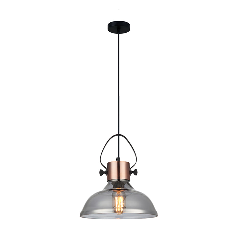 Buy Pendant Lights Australia Fumoso 1 Light Pendant Copper Plate With Smoke Dome Shape Glass - FUMOSO3