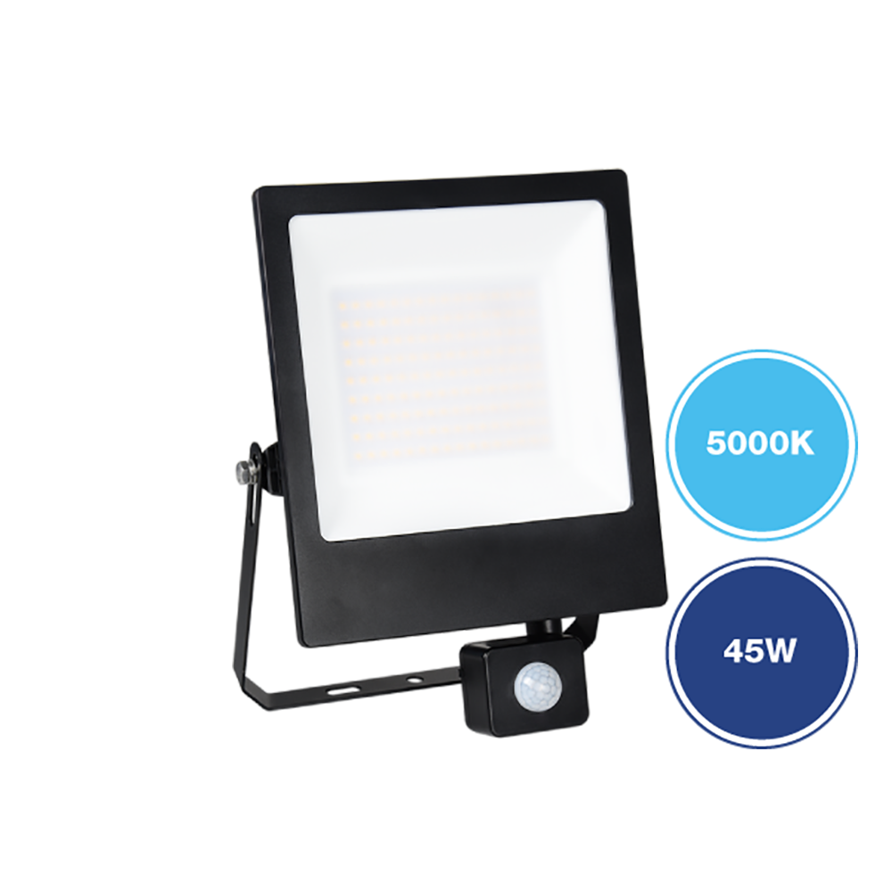 Buy Flood Lights Australia LiteW8 Flood Lights 45W With Sensor Black Polycarbonate 5000K - 273145S