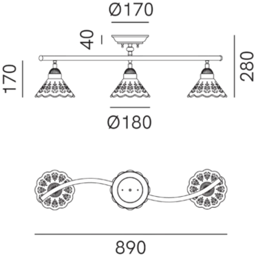Fiori Di Pizzo 890mm Semi Flush Mount Light Pre Aged & White - IL.065.21.OC