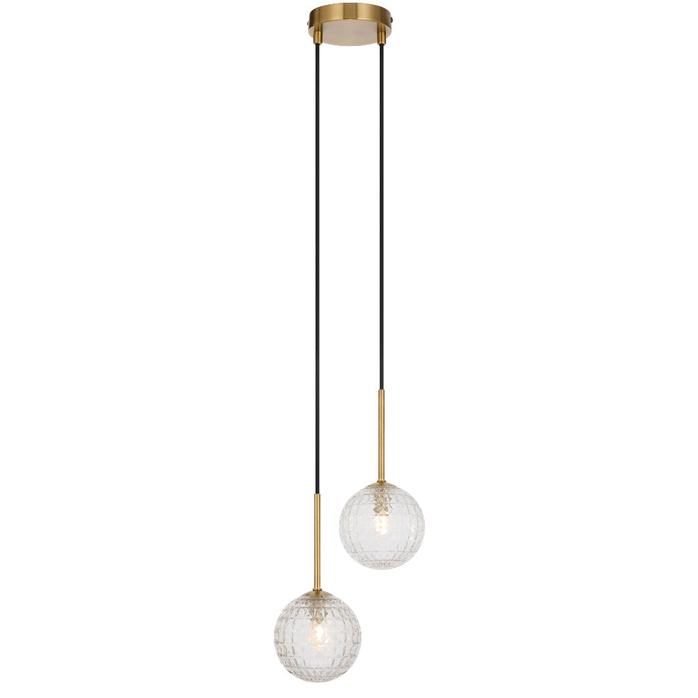 Gaston 2 Light Pendant Antique Gold & Clear - GASTON PE2-AGCLP