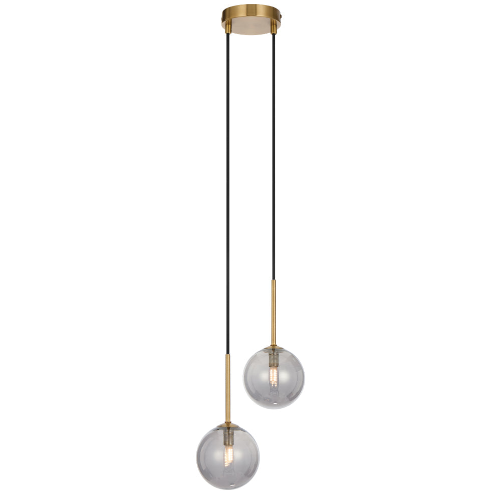 Gaston 2 Light Pendant Antique Gold & Smoke - GASTON PE2-AGSM