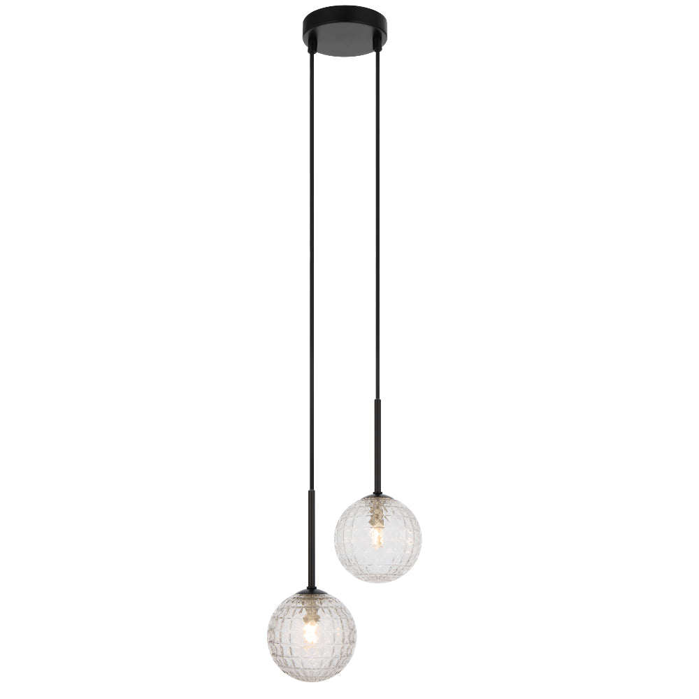 Gaston 2 Light Pendant Black & Clear - GASTON PE2-BKCLP