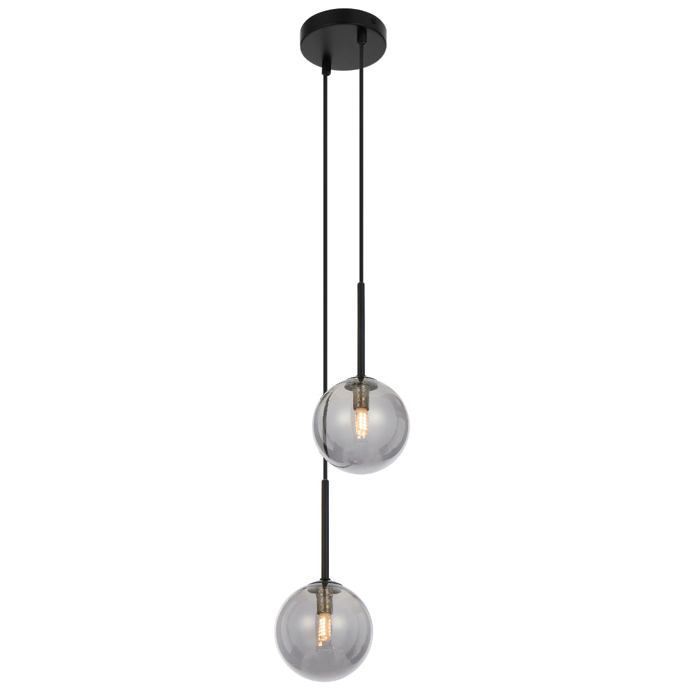 Gaston 2 Light Pendant Black & Smoke - GASTON PE2-BKSM