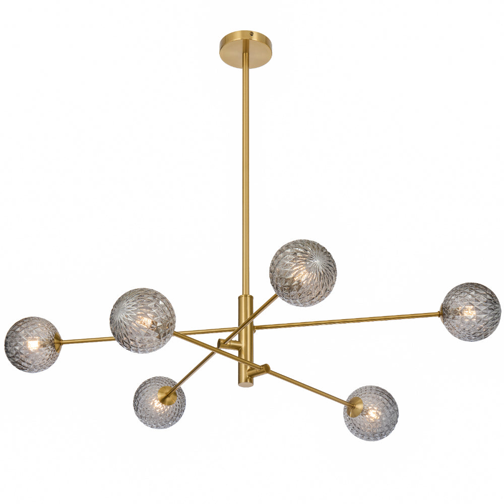 Gaston 6 Light Pendant Antique Gold & Smoke Tear - GASTON PE6-AGSMT