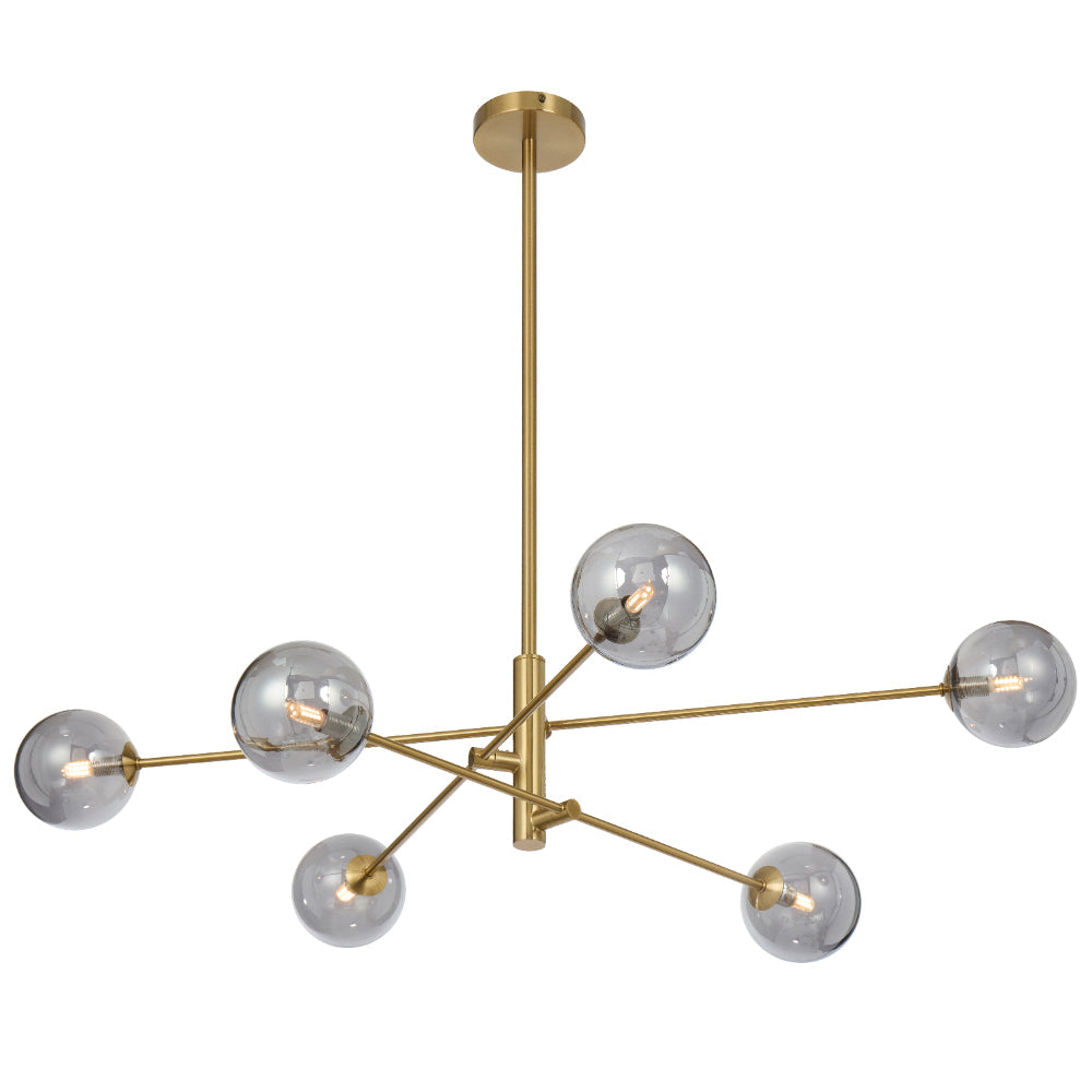 Gaston 6 Light Pendant Antique Gold & Smoke - GASTON PE6-AGSM