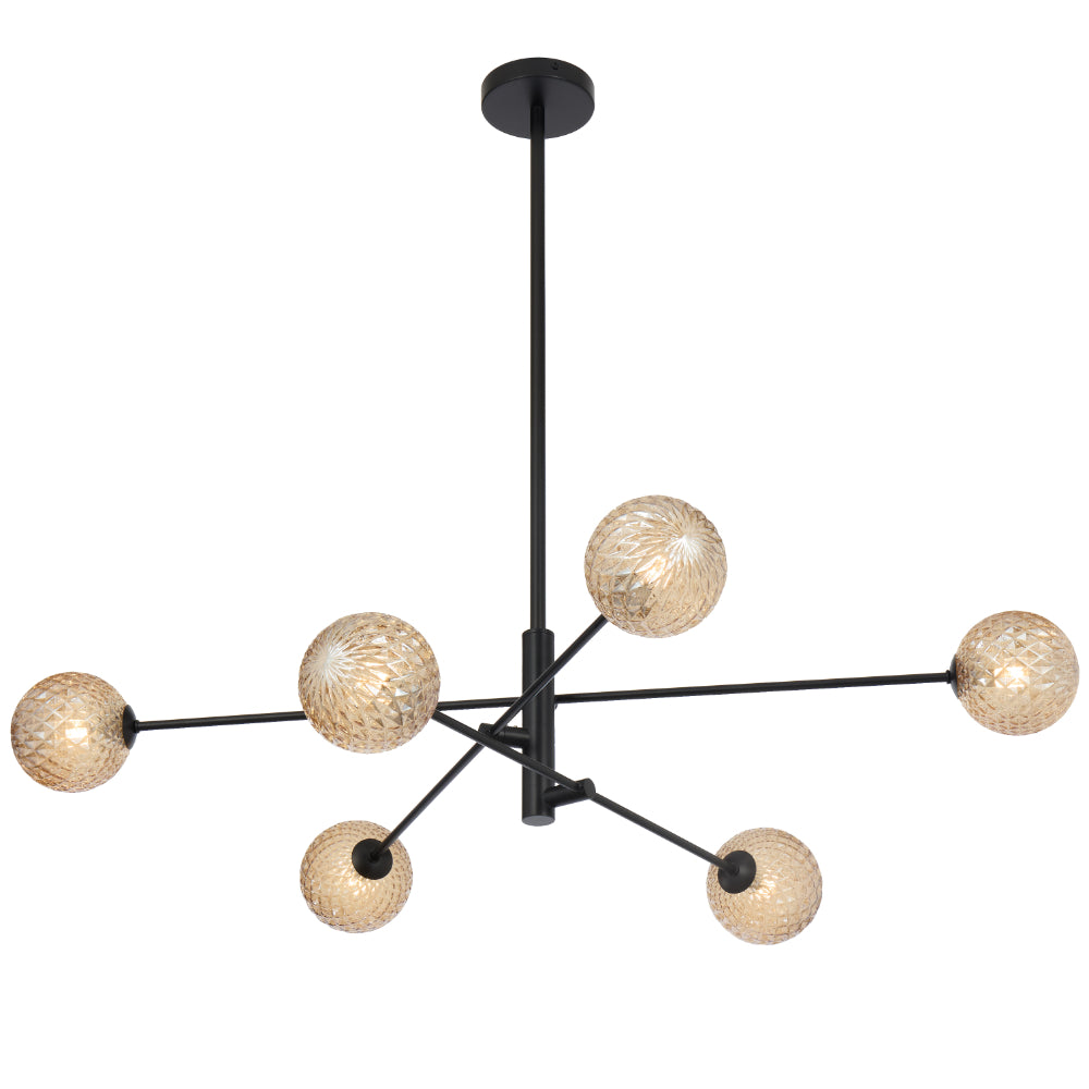 Gaston 6 Light Pendant Black & Amber Tear - GASTON PE6-BKAMT