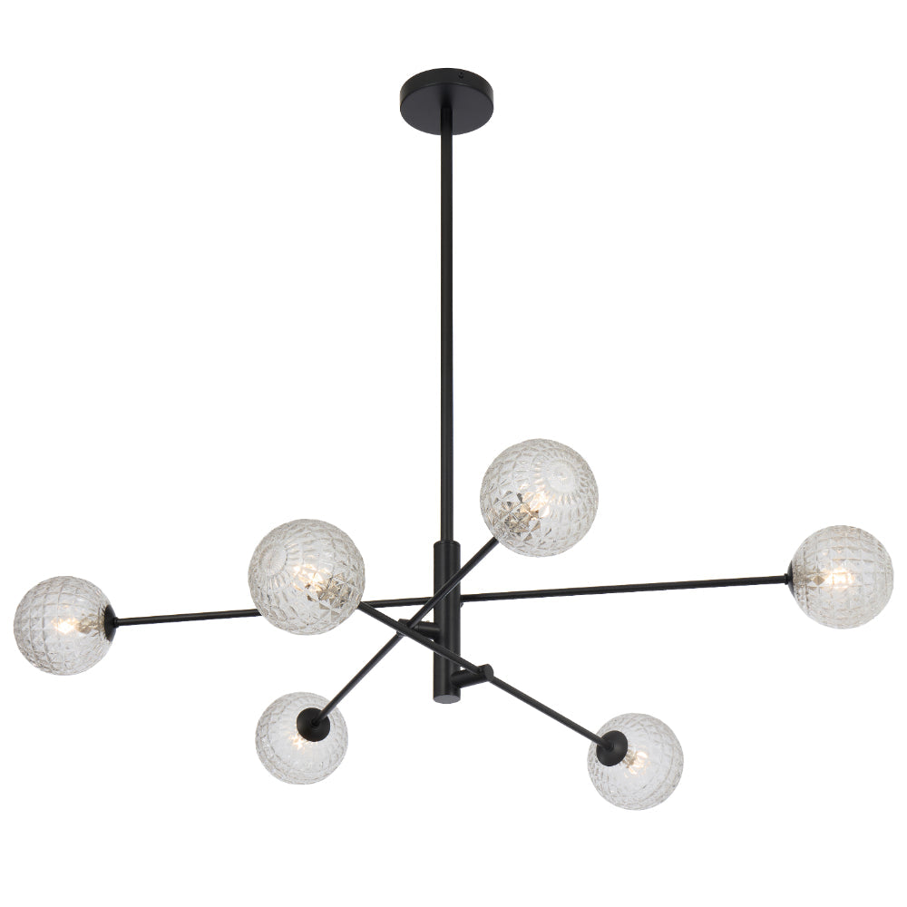 Gaston 6 Light Pendant Black & Clear Prism - GASTON PE6-BKCLP