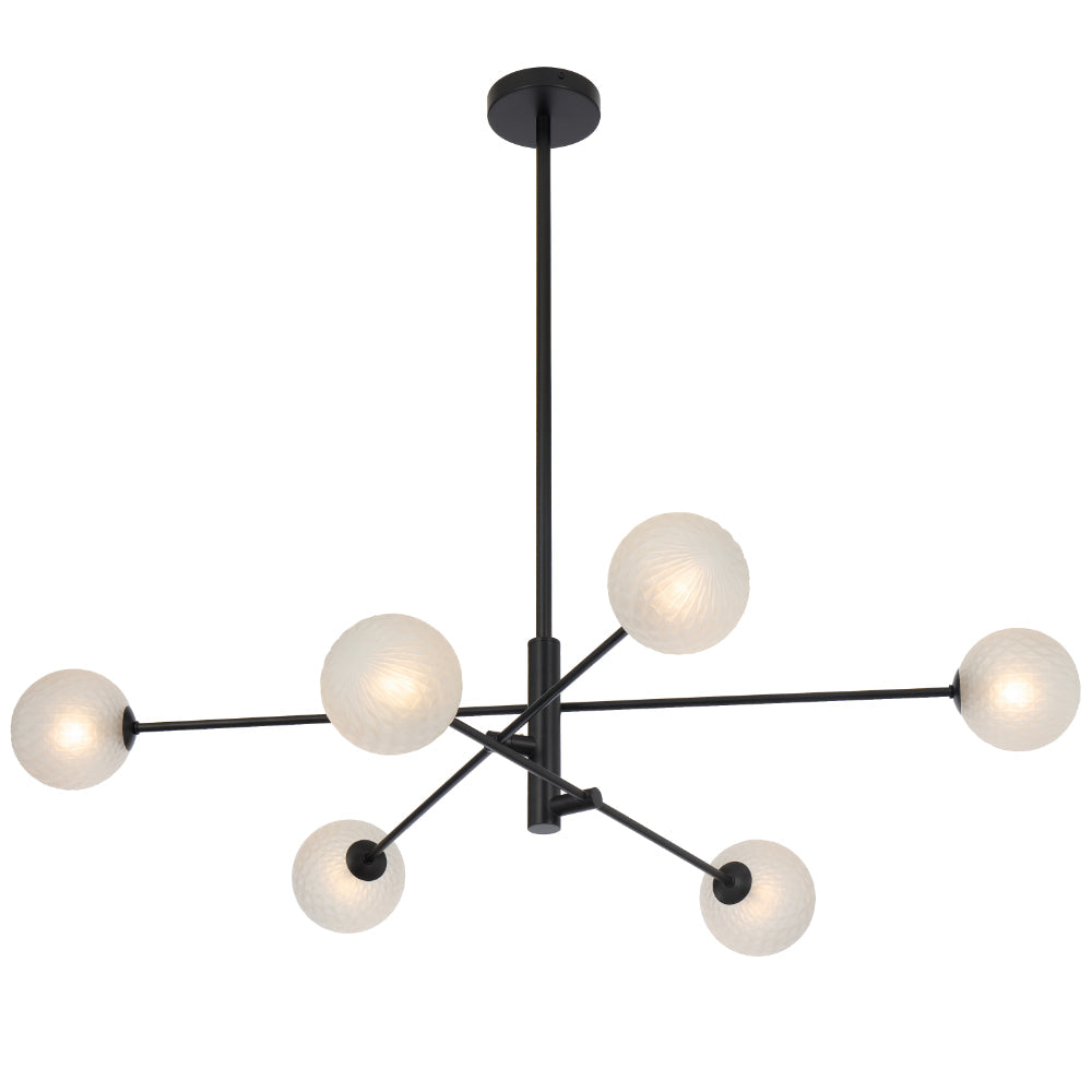 Gaston 6 Light Pendant Black & Frost Tear - GASTON PE6-BKFRT