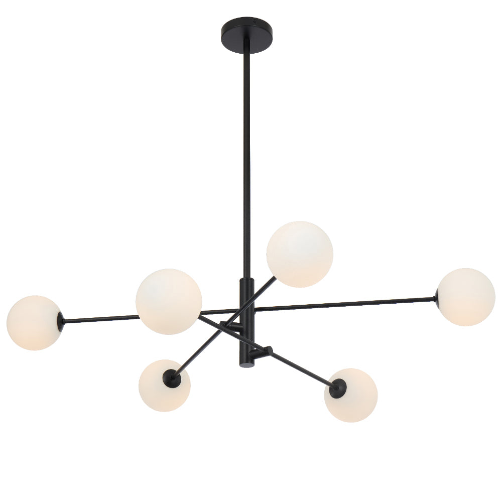 Gaston 6 Light Pendant Black & Opal Matt - GASTON PE6-BKOM