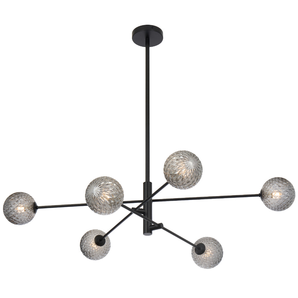 Gaston 6 Light Pendant Black & Smoke Tear - GASTON PE6-BKSMT