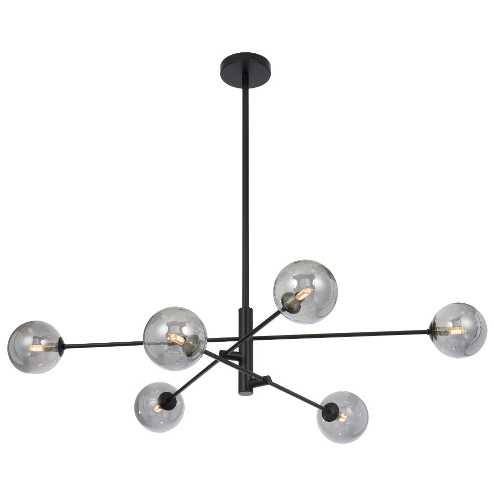 Gaston 6 Light Pendant Black & Smoke - GASTON PE6-BKSM